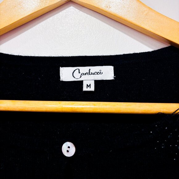 CARDUCCI Black Beaded Button-Front Cardigan | Classic Knit Top | Medium * - Picture 7 of 8